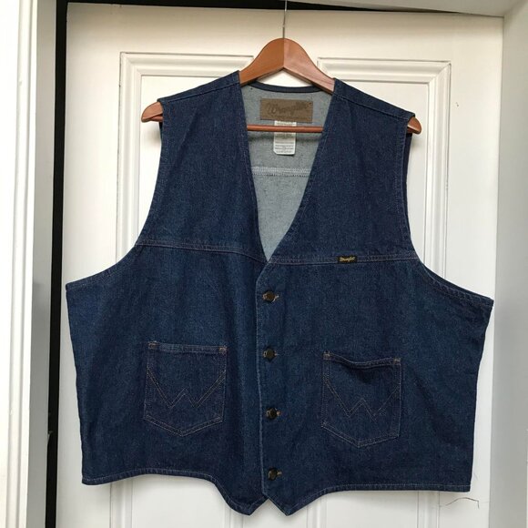 Vintage Wrangler Trucker Vest Mens Size XXL Blue Denim Jean Sleeveless Cowboy - Picture 1 of 8